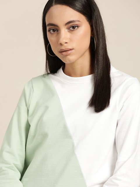 

her by invictus Women Green & White Colourblocked Sweatshirt