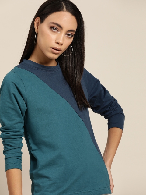 

her by invictus Women Blue Colourblocked Sweatshirt