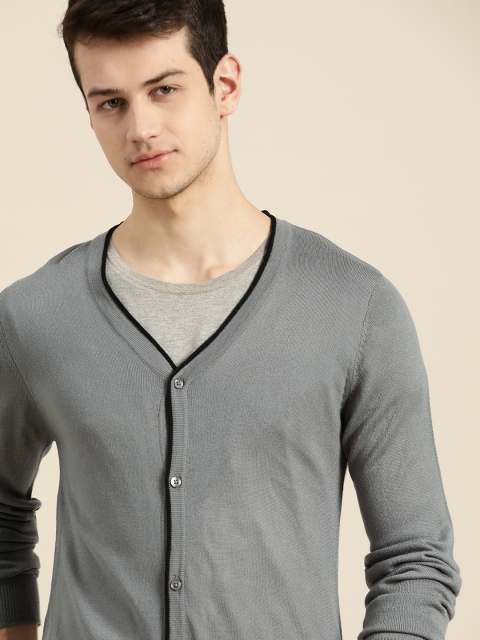 

INVICTUS Men Grey Solid Acrylic Cardigan Acrylic Sweater