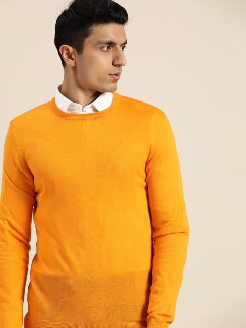 

INVICTUS Men Mustard Yellow Solid Acrylic Pullover