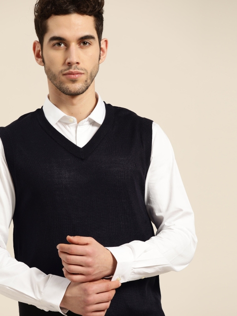 

INVICTUS Men Navy Blue Solid Acrylic Sweater Vest