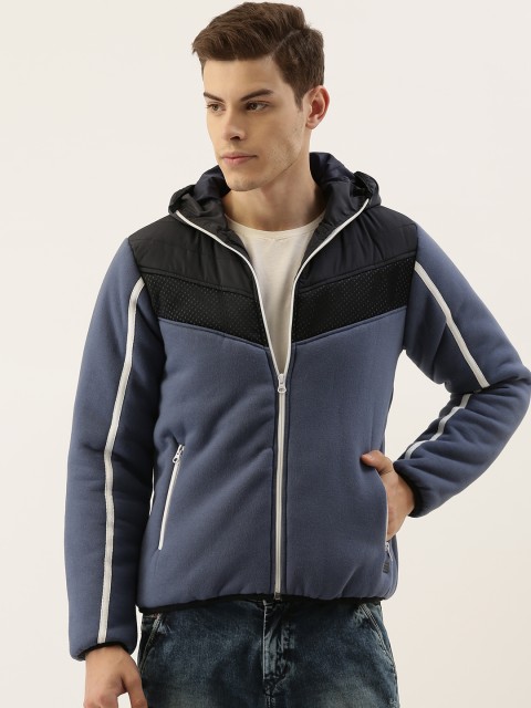 

Campus Sutra Men Teal Blue & Black Solid Windcheater Padded Jacket