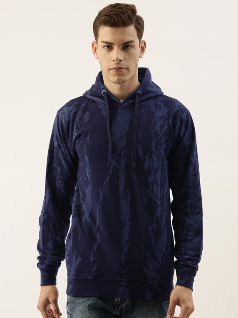 

Campus Sutra Men Navy Blue Printed Hooded Sweatshirt