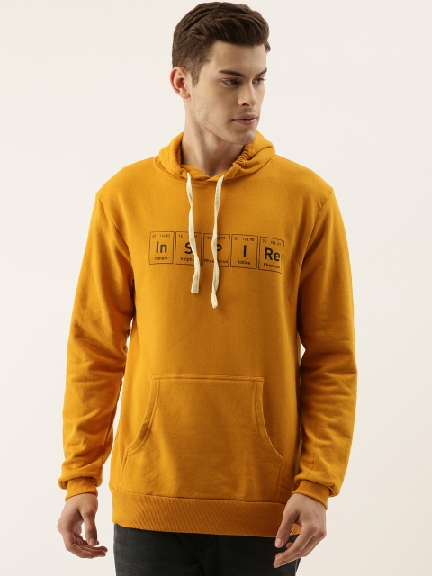 

Campus Sutra Men Mustard Yellow Printed Hooded Sweatshirt