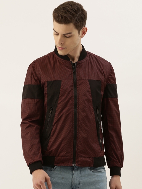

Campus Sutra Men Black & Orange Checked Bomber Jacket