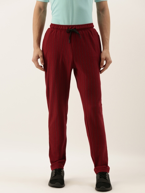 

Campus Sutra Men Red & Black Striped Track Pants