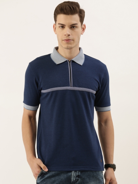 

Campus Sutra Men Navy Blue Solid Polo Collar T-shirt with Taping Detail