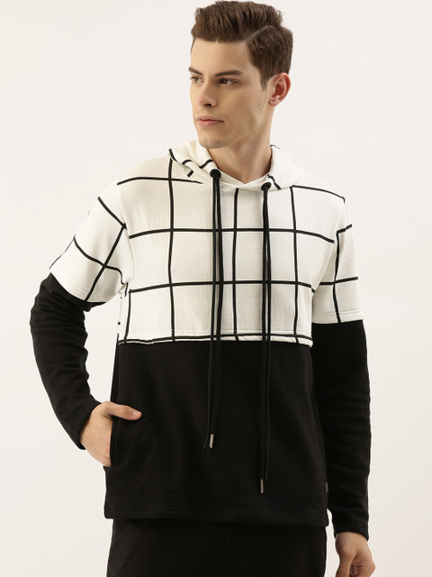 

Campus Sutra Men White & Black Colourblocked Hooded Sweatshirt