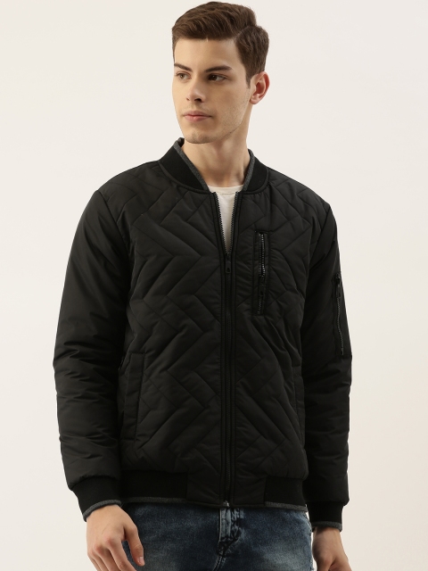 

Campus Sutra Men Black Solid Windcheater Bomber Jacket