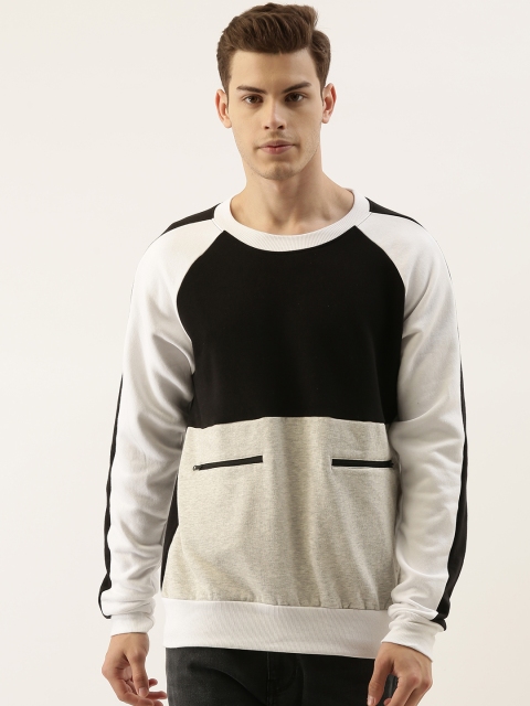 

Campus Sutra Men Black & Off-White Colourblocked Sweatshirt