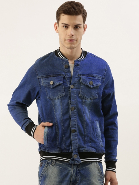 

Campus Sutra Men Blue Solid Denim Jacket