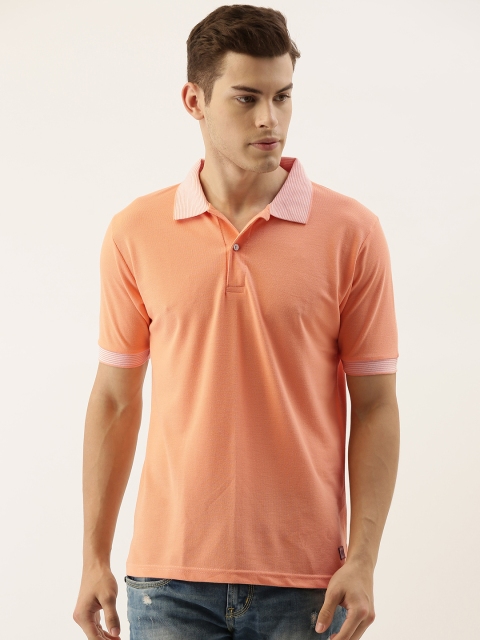 

Campus Sutra Men Peach-Coloured Solid Polo Collar T-shirt