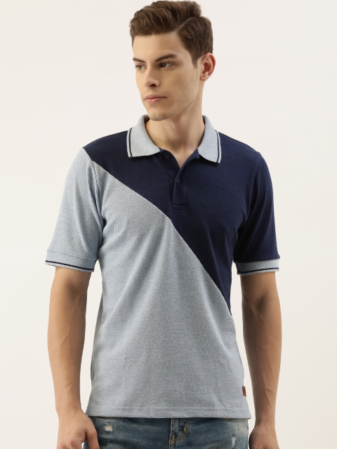 

Campus Sutra Men Navy Blue Colourblocked Polo Collar T-shirt