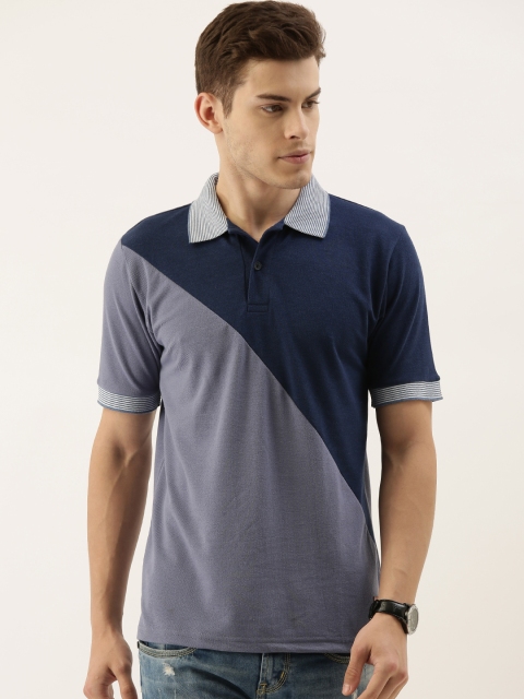 

Campus Sutra Men Blue Colourblocked Polo Collar T-shirt