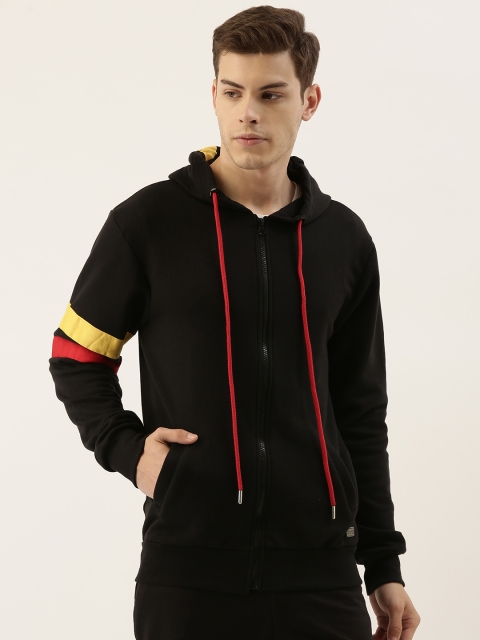 

Campus Sutra Men Black Solid Hooded Sweatshirt