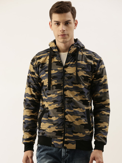 

Campus Sutra Men Khaki & Olive Green Camouflage Printed Windcheater Bomber Jacket