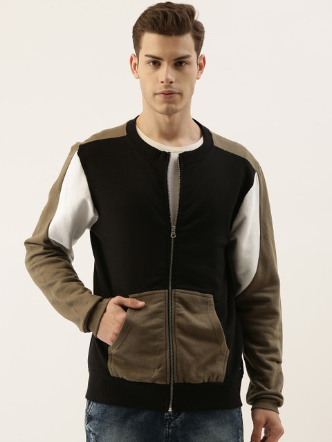 

Campus Sutra Men Olive Green & Black Colourblocked Sweatshirt