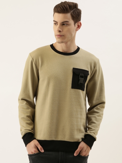 

Campus Sutra Men Beige Solid Sweatshirt with Chest Pocket