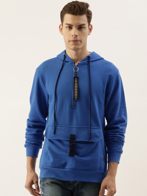 

Campus Sutra Men Blue Solid Hooded Sweatshirt