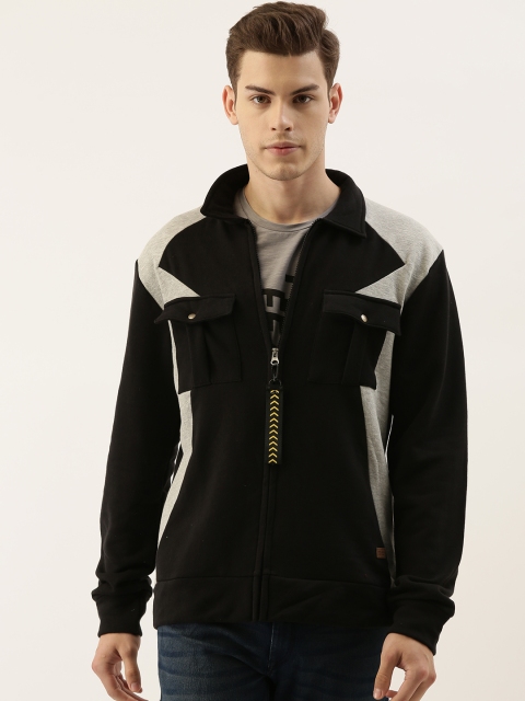 

Campus Sutra Men Black & Grey Melange Colourblocked Sweatshirt