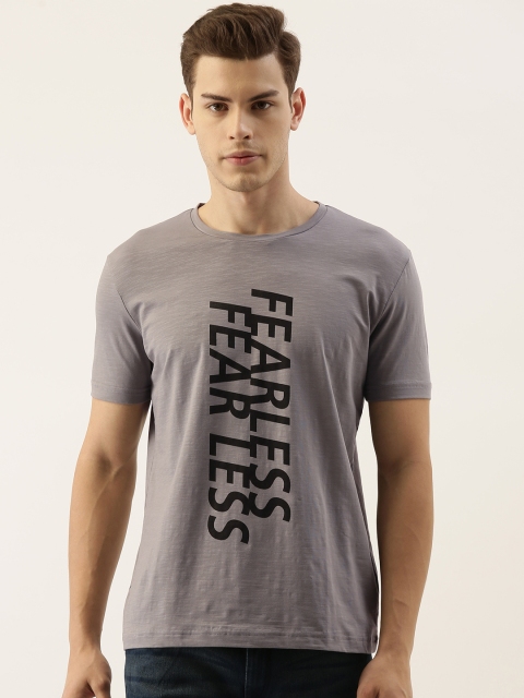 

Campus Sutra Men Grey Printed Round Neck T-shirt