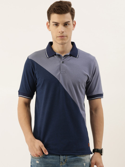 

Campus Sutra Men Navy Blue Colourblocked Polo Collar T-shirt