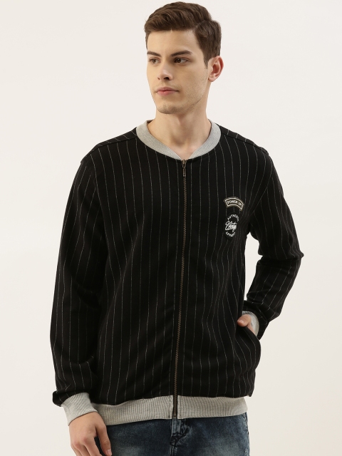 

Campus Sutra Men Black & White Striped Bomber Jacket