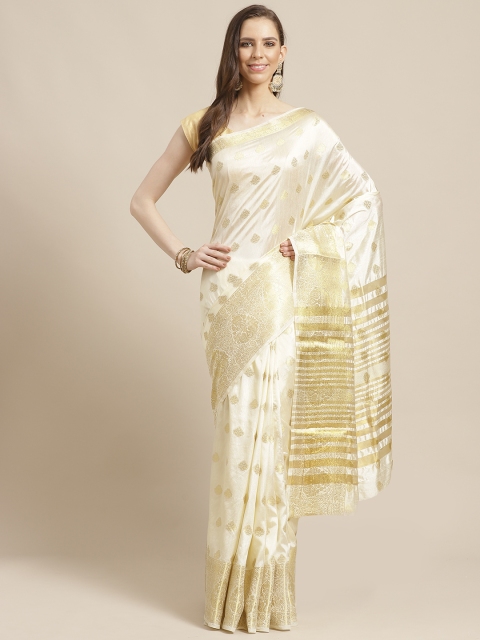 

Shaily Off-White & Golden Zari Woven Design Saree