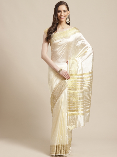 

Shaily Off-White & Golden Zari Woven Design Saree