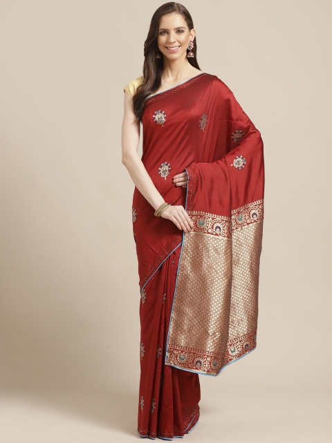 

Shaily Maroon & Golden Zari Woven Design Saree
