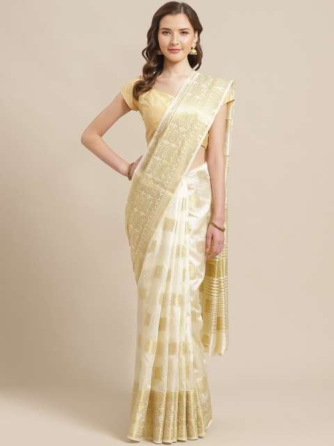 

Shaily Off-White & Golden Zari Woven Design Saree