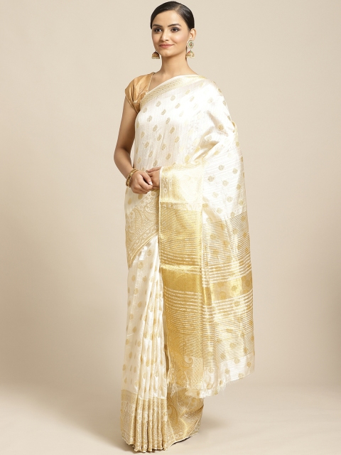

Shaily Off-White & Golden Zari Woven Design Saree