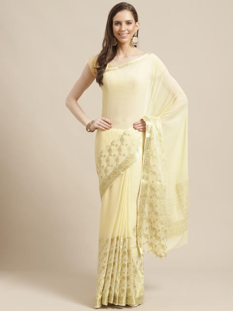 

Shaily Cream-Coloured & Golden Solid Saree