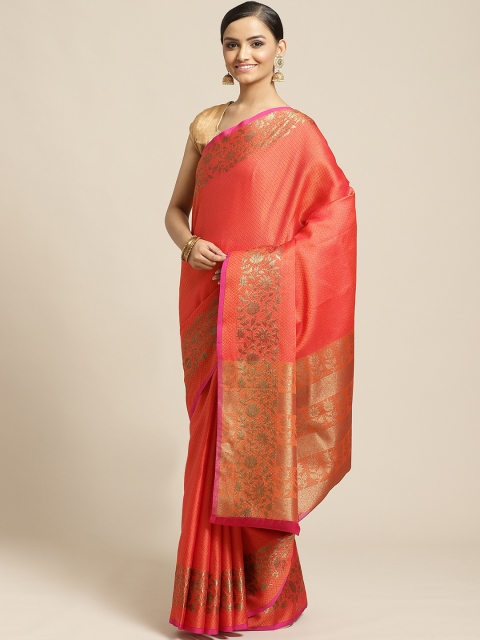 

Shaily Orange & Golden Zari Woven Design Saree, Red