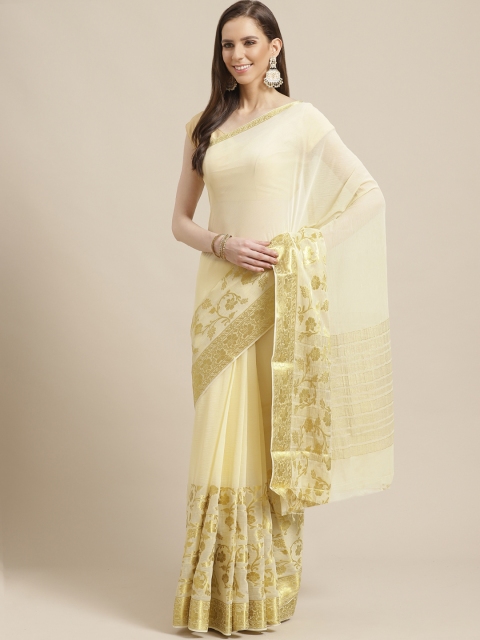 

Shaily Cream-Coloured & Golden Solid Saree