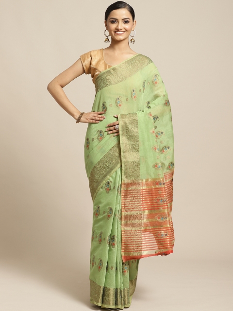

Shaily Green & Golden Zari Woven Design Saree