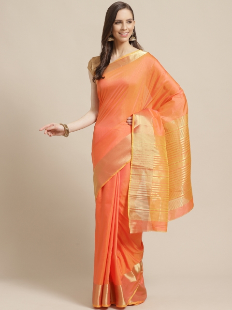 

Shaily Peach-Coloured Solid Saree