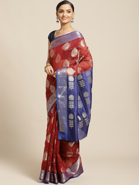

Shaily Maroon & Golden Ethnic Zari Woven Design Saree