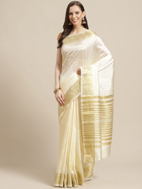 

Shaily Cream-Coloured Solid Saree