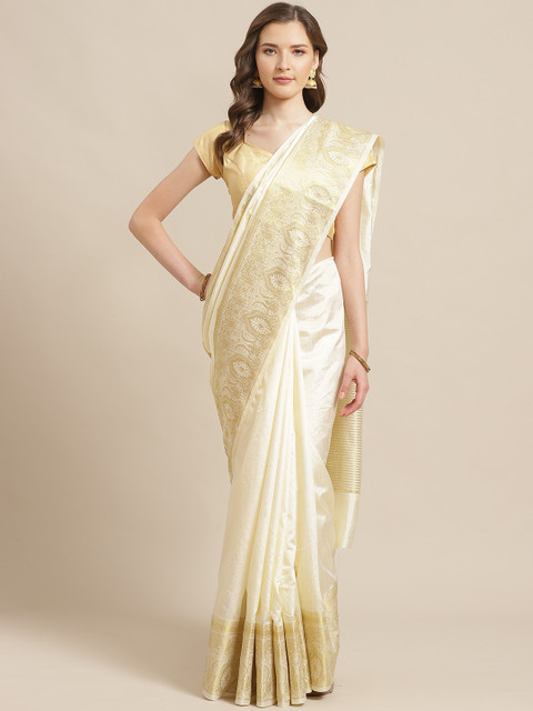 

Shaily Off-White & Golden Solid Saree