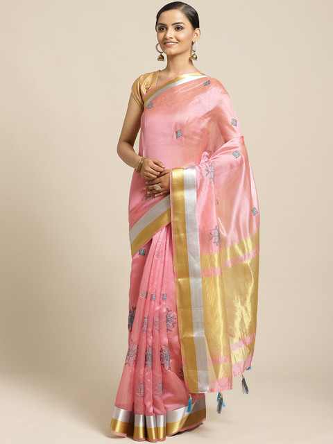 

Shaily Pink & Blue Embroidered Saree