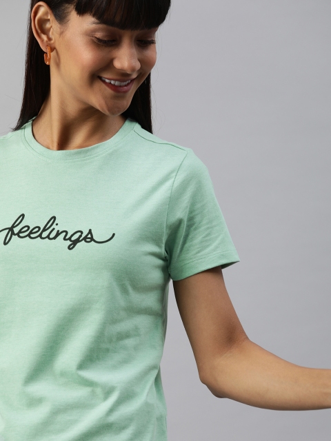 

Mast & Harbour Women Green Solid Round Neck T-shirt with Printed Detail