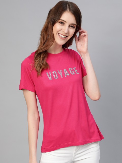 

Mast & Harbour Women Pink Solid Round Neck T-shirt