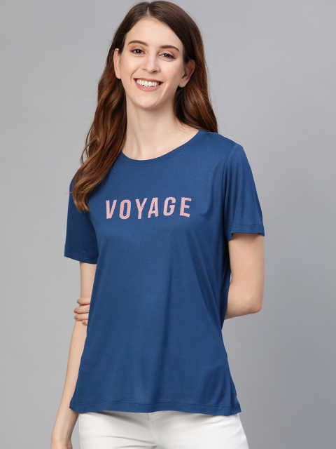

Mast & Harbour Women Navy Blue Solid Round Neck T-shirt