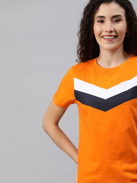 

Mast & Harbour Women Orange Printed Round Neck T-shirt