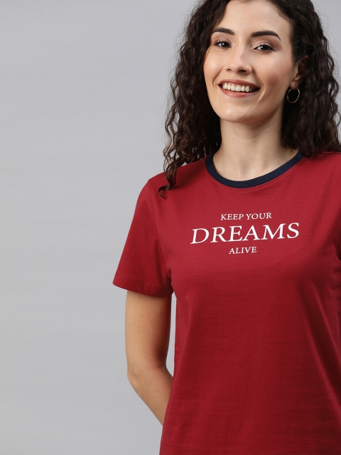 

Mast & Harbour Women Red Printed Round Neck T-shirt