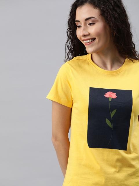 

Mast & Harbour Women Yellow Printed Round Neck T-shirt