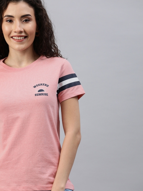 

Mast & Harbour Women Pink Solid Round Neck T-shirt