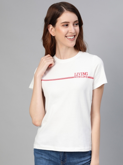 

Mast & Harbour Women White Solid Round Neck T-shirt