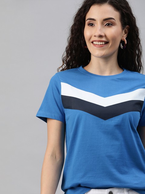 

Mast & Harbour Women Blue & White Striped Round Neck T-shirt